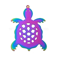 Ion Plating(IP) 201 Stainless Steel Etched Metal Embellishments Pendants, Rainbow Color, Tortoise, 40x29x0.3mm, Hole: 1.2mm(STAS-G328-02F-RC)