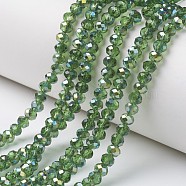 Electroplate Transparent Glass Beads Strands, Half Green Plated, Faceted, Rondelle, Lime Green, 4x3mm, Hole: 0.4mm, about 113~115pcs/strand, 41~42cm(EGLA-A034-T4mm-S10)