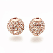 Alloy Bead, with Rhinestone, Round, Crystal, Rose Gold, 9.5x9.5mm, Hole: 1.5mm(PALLOY-S066-01E)