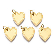 316 Surgical Stainless Steel Charms, with Jump Rings, Heart, Real 14K Gold Plated, 14x12x1.5mm, Hole: 4mm, Jump Ring: 6x1mm, 4mm inner diameter(STAS-N097-021)