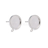 201 Stainless Steel Stud Earring Findings, with Loops and 304 Stainless Steel Pins, Flat Round, Silver, Tray: 10mm, 15x12x2mm, Hole: 2mm, Pin: 0.8mm(STAS-H410-08S-A)