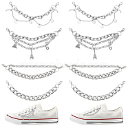 WADORN 8Pcs 4 Style Alloy Shoe Chain Straps, with Lobster Claw Clasp, for High Top Canvas Sneaker, Platinum, 124~144mm, 2pcs/style(DIY-WR0002-29)