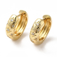 Clear Cubic Zirconia Star Hoop Earrings, Brass Chunky Earrings for Women, Cadmium Free & Nickel Free & Lead Free, Real 18K Gold Plated, 20x6mm, Pin: 1mm(EJEW-C022-06G)