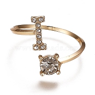 Alloy Cuff Rings, Open Rings, with Crystal Rhinestone, Golden, Letter.I, US Size 7 1/4(17.5mm)(RJEW-I075-01G-I)