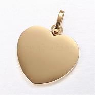 304 Stainless Steel Stamping Blank Tag Pendants, Heart, Golden, 28x26x2mm, Hole: 5x8mm(STAS-P055-04G)