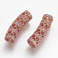 Brass Micro Pave Cubic Zirconia Tube Beads, Tube, Large Hole Beads, Clear, Rose Gold, 25x8.6x7.4mm, Hole: 4.2mm(ZIRC-N025-57RG)