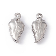 304 Stainless Steel Pendants, Leaf, Stainless Steel Color, 15x7.5x4mm, Hole: 1mm(STAS-C057-05P)