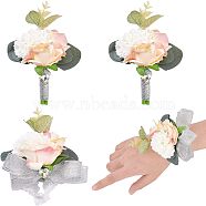 CHGCRAFT 4pcs 2 Style Silk Ribbon Wrist Corsage, with Silk Cloth Artificial Flower Boutonniere, for Wedding, Party Decoration, Pink, 99~132x86~100x45~51mm, 2pcs/style(AJEW-CA0002-74)