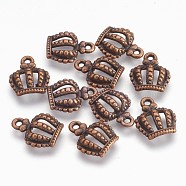 Tibetan Style Alloy Crown Charms, Lead Free and Cadmium Free, Red Copper Color, 14x12x1mm, Hole: 1.5mm(EBB054Y-R)