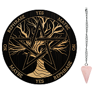 AHADEMAKER 1Pc Custom PVC Plastic Pendulum Board, 1Pc 304 Stainless Steel Cable Chain Necklaces, 1Pc Natural Rose Quartz Stone Pendants, for Witchcraft Wiccan Altar Supplies, Star Pattern, Board: 200x4mm(DIY-GA0004-92F)