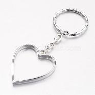 Alloy Pendants Keychain, with Iron Key Clasp Findings, Heart, Silver Color Plated, 79mm(KEYC-JKC00096-05)