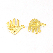 Tibetan Style Alloy Charms, Cadmium Free & Lead Free, Hand Palm with Word Hand Made, Golden, 12.5x13x1mm, Hole: 1mm(K095I011)
