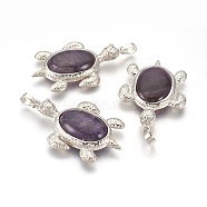 Natural Amethyst Pendants, with Alloy Findings, Tortoise, Platinum, 49x31.5x7mm, Hole: 8x5mm(G-O164-01H)