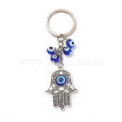 Hamsa Hand Evil Eye Pendant Keychain, with Iron Findings, for Women Men Car Bag Key Pendant , Blue, 9.8cm(KEYC-JKC00408)