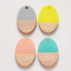 Resin & Wood Pendants, Waxed, Oval, Mixed Color, 23x15.5x3~4mm, Hole: 2mm(RESI-S384-007A)