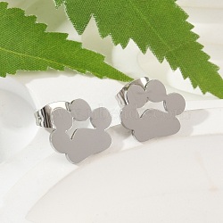 Tarnish Resistant 304 Stainless Steel Stud Earrings, Hypoallergenic Earrings, with Ear Nuts, Dog Paw Prints, Stainless Steel Color, 9.8x11x13mm, Pin: 0.6mm(EJEW-E254-01P)