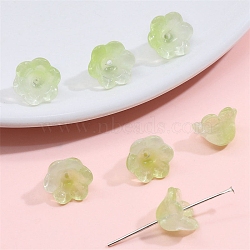 10Pcs Gradient Color Transparent Glass Bead Caps, Six-Petal Flowers, Orchid, Yellow Green, 12x7mm(PW-WG464DA-25)