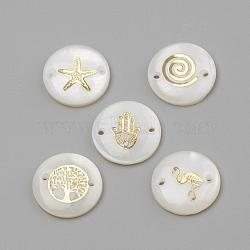 Freshwater Shell Links connectors, Flat Round, Golden, 16x4mm, Hole: 1.1~1.5mm(SHEL-Q009-G)