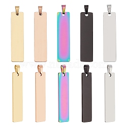 10Pcs 5 Colors PVD Vacuum Plating 304 Stainless Steel Pendants, Laser Cut, Stamping Blank Tag, Rectangle, Mixed Color, 48x12x1.4mm, Hole: 6mm, 2pcs/color(STAS-UN0018-33)