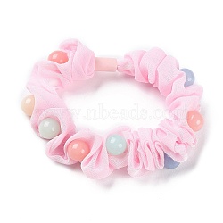 Cloth Elastic Hair Ties, with Platic Bead, Hair Accessories for Girls or Women, Pink, 17mm, Inner Diameter: 50mm(OHAR-H002-02D)