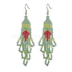 304 Stainless Steel with Glass Dangle Stud Earring, Tassel, Yellow Green, 92x35mm(EJEW-MZ00182)