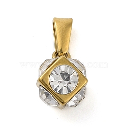 304 Stainless Steel Pendants, with Crystal Rhinestone, Cube Charm, Golden, 12x8x9mm, Hole: 6.3x2mm(STAS-R229-08G)