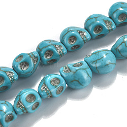 Dyed Synthetic Turquoise Bead Strands, Skull, Turquoise, 10x8x10mm, Hole: 1mm, about 38~40pcs/strand, 15~15.5 inch(G-M145-17-B)