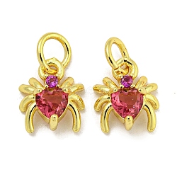 Rack Plating Brass Micro Pave Cubic Zirconia Spider Charms, Long-Lasting Plated, Cadmium Free & Lead Free, Real 18K Gold Plated, Medium Orchid, 9x8x4mm, Hole: 3.5mm(ZIRC-I065-02A)