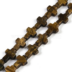 Natural Tiger Eye Beads Strands, Cross, 13.5x9.5x4.5mm, Hole: 0.7mm, about 28pcs/strand, 15.55''(39.5cm)(G-I369-A11-01)