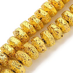 Electroplated Natural Lava Rock Beads Strands, Hexagon, Golden Plated, 8x7x4.5mm, Hole: 1.5mm, about 93pcs/strand, 16.14''(41cm)(G-I360-G01-01)