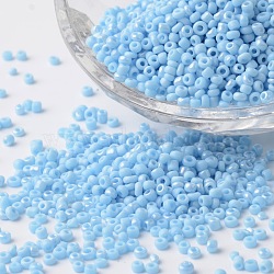 12/0 Ceylon Pearl Luster Plated Round Glass Seed Beads, Light Sky Blue, 2~3x1.5~2mm, Hole: 0.8~1mm, about 37500pcs/pound(SEED-K003-2mm-M08-02)
