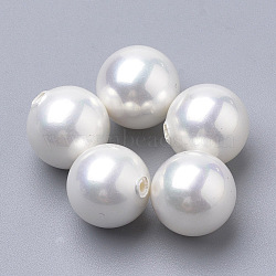 Shell Pearl Beads, Half Drilled, Round, Creamy White, 8mm, Half Hole: 1mm(BSHE-T008-8mm)