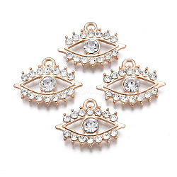 Alloy Pendants, with Rhinestone, Light Gold, Cadmium Free & Lead Free, Horse Eye, Crystal, 14x18.5x3.5mm, Hole: 1mm(PALLOY-N153-44)