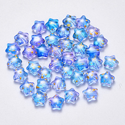 Spray Painted Glass Beads, Frosted, Star, Colorful, 8x8.5x4mm, Hole: 1mm(X-GLAA-R211-04-F04)