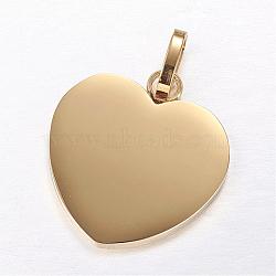 304 Stainless Steel Stamping Blank Tag Pendants, Heart, Golden, 28x26x2mm, Hole: 5x8mm(STAS-P055-04G)