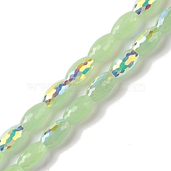 AB Color Plated Electroplate Beads Strands, Imitation Jade, Faceted, Oval, Light Green, 10x6mm, Hole: 1.2mm, about 60pcs/strand, 24.02''(61cm)(EGLA-H104-04B)