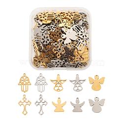 100Pcs 10 Style 2 Colors 304 Stainless Steel Pendants, Laser Cut, Mixed Shapes, Golden & Stainless Steel Color, 19x12x1mm, Hole: 1.2mm, 10pcs/color(STAS-LS0001-34)