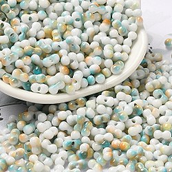 Baking Paint Glass Seed Beads, Round Hole, Peanut, Medium Turquoise, 6~6.5x3~3.5x3~3.5mm, Hole: 1~1.2mm, about 4500pcs/pound(SEED-F005-01A-06)