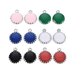 304 Stainless Steel Enamel Charms, Stainless Steel Color, Flat Round, Mixed Color, 13.5x10.5x3mm, Hole: 1.6mm(STAS-Q241-014)
