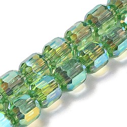 Electroplate Glass Beads Strands, Faceted, Column, Lime Green, 6x6.5mm, Hole: 1mm, about 72pcs/strand, 20.87''(53cm)(EGLA-D030-19K)