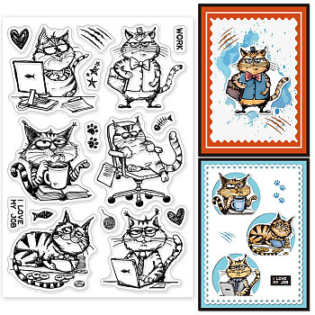 Custom PVC Plastic Clear Stamps, for DIY Scrapbooking, Photo Album Decorative, Cards Making, Cat Shape, 160x110x3mm