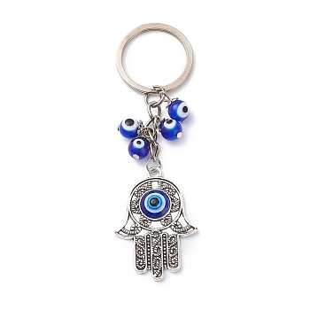 Hamsa Hand Evil Eye Pendant Keychain, with Iron Findings, for Women Men Car Bag Key Pendant , Blue, 9.8cm