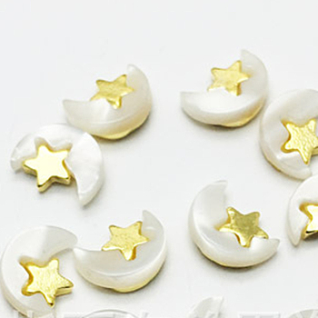 Resin Cabochons, with Golden Plated Alloy Findings, Nail Art Decoration Accessories, Moon with Star, White, 8x6x3mm