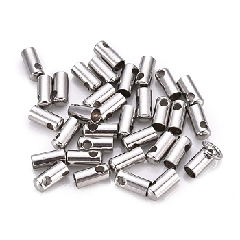 201 Stainless Steel Cord Ends, End Caps, Column, Stainless Steel Color, 8x3.5mm, Hole: 1.6mm, Inner Diameter: 3mm
