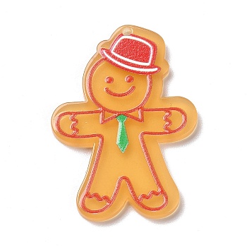 Printed Acrylic Pendants, for Christmas, Gingerbread Man Pattern, 39.5x28x2mm, Hole: 1.6mm