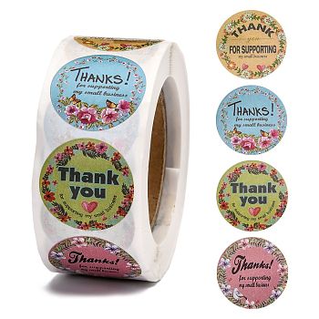 1 Inch Thank You Theme Self-Adhesive Paper Stickers, Gift Tag, for Party, Decorative Presents, Round with Thank You for Supporting My Small Business, Colorful, 25mm, 500pcs/roll