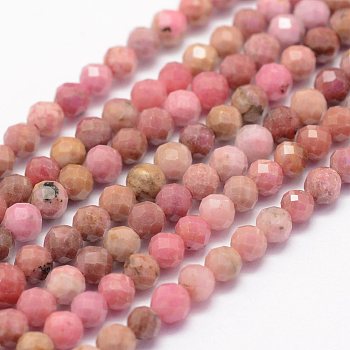 Natural Rhodonite Beads Strands, Faceted, Round, 3mm, Hole: 0.5~0.6mm, about 144~151pcs/strand, 15.3~15.7 inch(39~40cm)