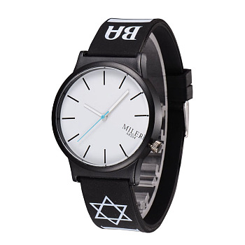 Leather Quartz Wristwatches, with Alloy Watch Head, Black, 245x20mm, Watch Head: 48x43x9mm
