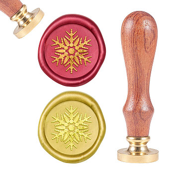 DIY Scrapbook, Brass Wax Seal Stamp and Wood Handle Sets, Snowflake, Golden, 8.9x2.5cm, Stamps: 25x14.5mm