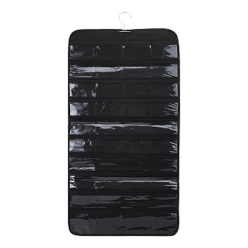 Transparent PVC Double Face Non-Woven Fabrics Jewelry Hanging Display Rolls with Hook, Wall Shelf Wardrobe Storage Bags, Rectangle, Black, 84x42x0.1cm
